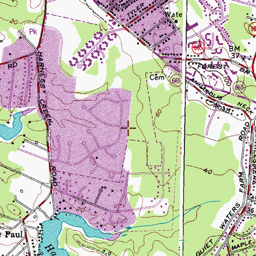 Topographic Map of Hunt Meadows, MD