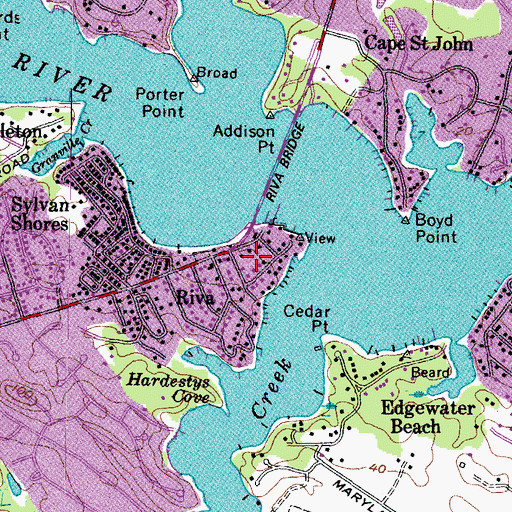 Topographic Map of South River Heights, MD