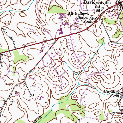 Topographic Map of Foxhall Estates, MD