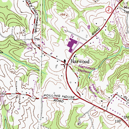 Topographic Map of Harwood Post Office, MD