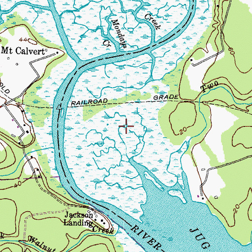 Topographic Map of Jug Bay Wetlands Sanctuary, MD