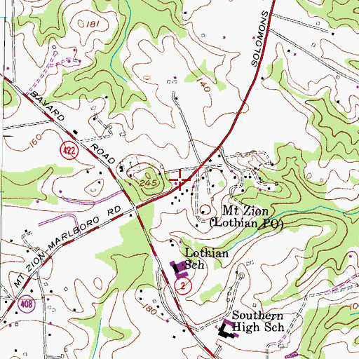 Topographic Map of Lothian Post Office, MD