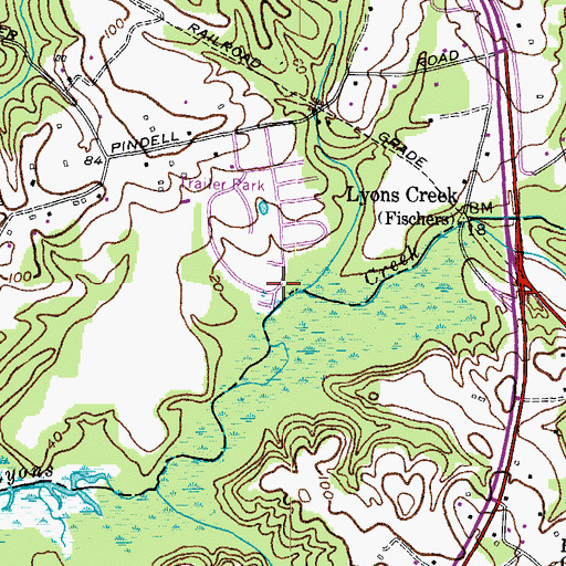 Topographic Map of Lyons Creek Mobile Estates, MD