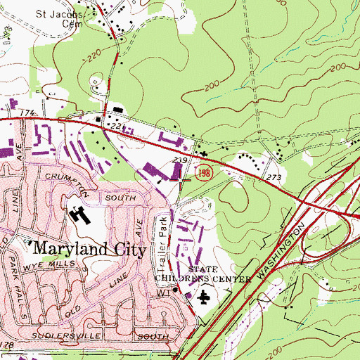 Topographic Map of Maryland City Branch Library, MD