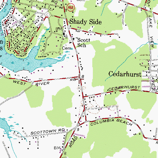 Topographic Map of Shady Side Post Office, MD