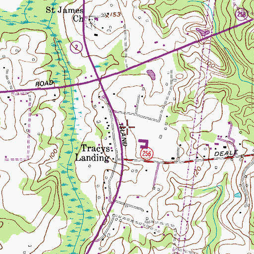 Topographic Map of Tracys Landing Post Office, MD