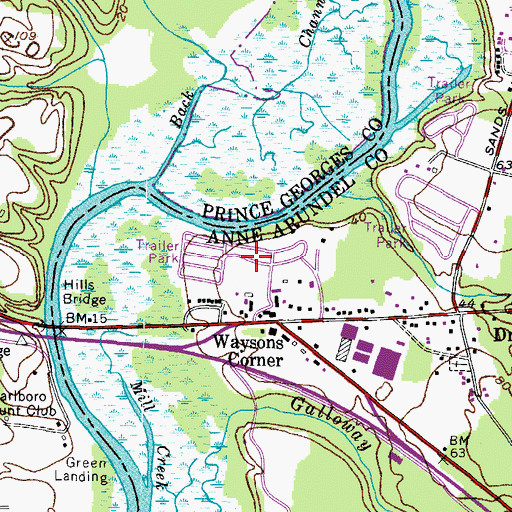 Topographic Map of Waysons Mobile Court, MD