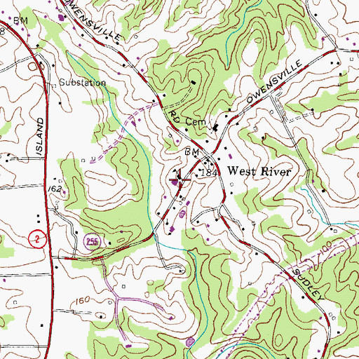 Topographic Map of West River Post Office, MD