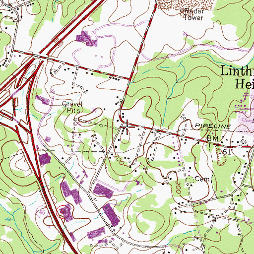 Topographic Map of Andover United Methodist Church, MD