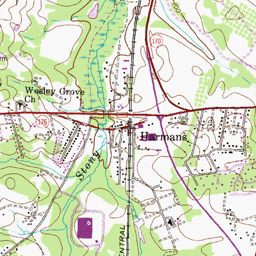 Topographic Map of Harmans Post Office, MD