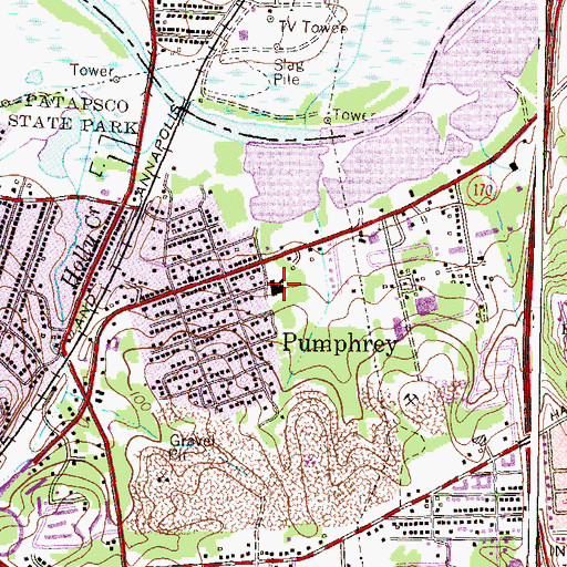 Topographic Map of Pumphrey Recreation Center, MD