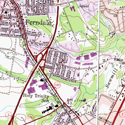 Topographic Map of Ferndale Manor, MD