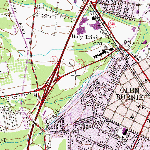 Topographic Map of Sawmill Creek Park, MD
