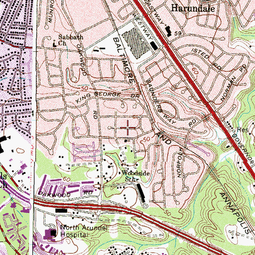 Topographic Map of Arbordale, MD