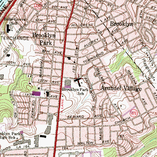 Topographic Map of Brooklyn Park Branch Library, MD