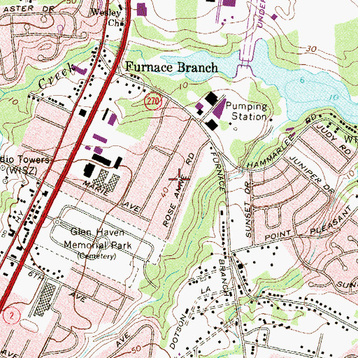 Topographic Map of Cadillac Homes, MD