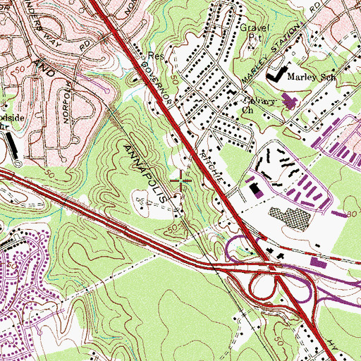 Topographic Map of Marley Station Mall Shopping Center, MD