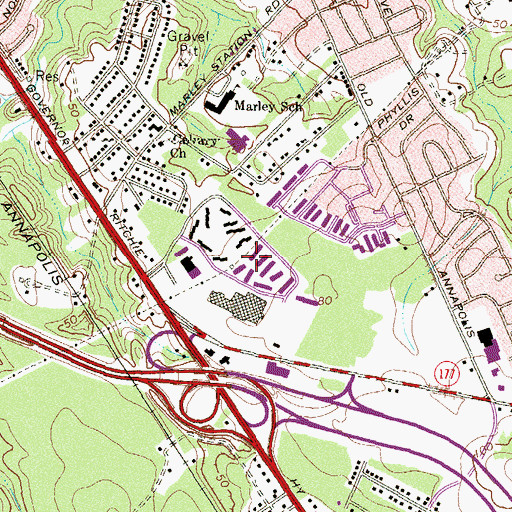 Topographic Map of Martindale, MD