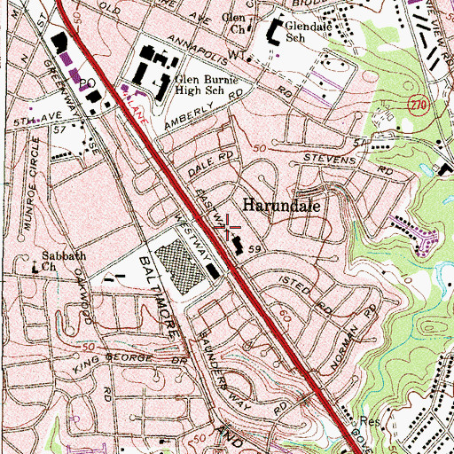 Topographic Map of North Country Area Branch Library, MD
