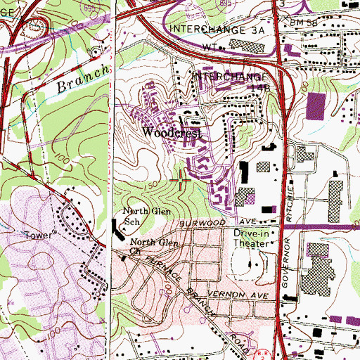 Topographic Map of Woodcrest Gardens, MD