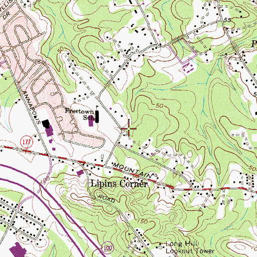 Topographic Map of Freetown Village, MD