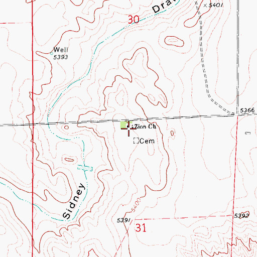 Topographic Map of Zion Church, CO