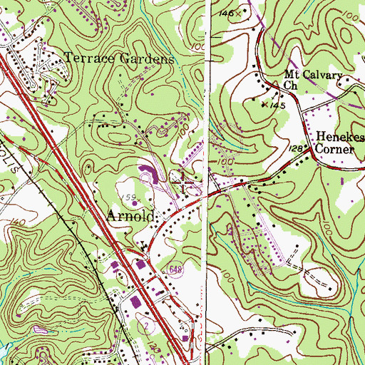 Topographic Map of Arnold Churchyard Cemetery, MD