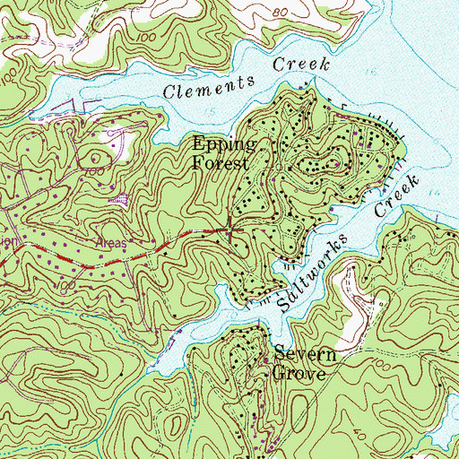 Topographic Map of Epping Farms, MD