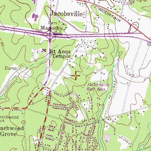 Topographic Map of Jacobsville Recreation Area, MD