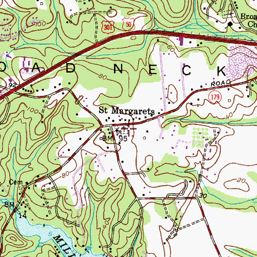 Topographic Map of Saint Margarets Episcopal Church Cemetery, MD
