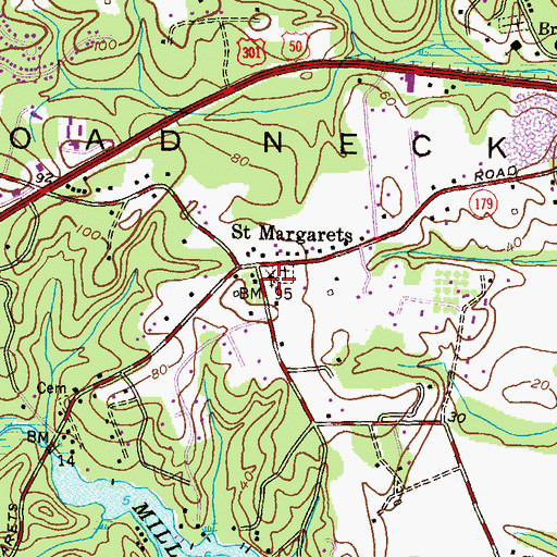 Topographic Map of Saint Margarets Episcopal Church, MD