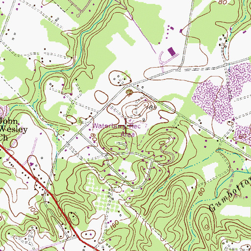 Topographic Map of Waterbury Recreation Area, MD
