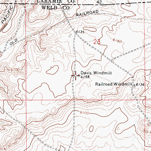 Topographic Map of Davis Windmill, CO