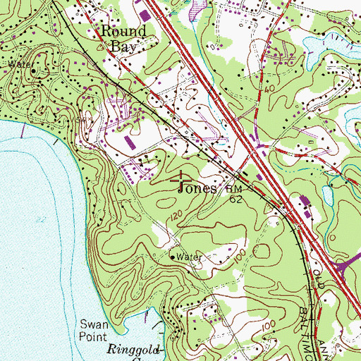 Topographic Map of Old County Estates, MD