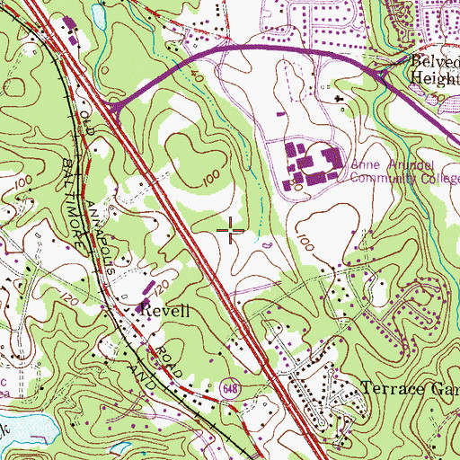 Topographic Map of Severna Park Golf Center, MD