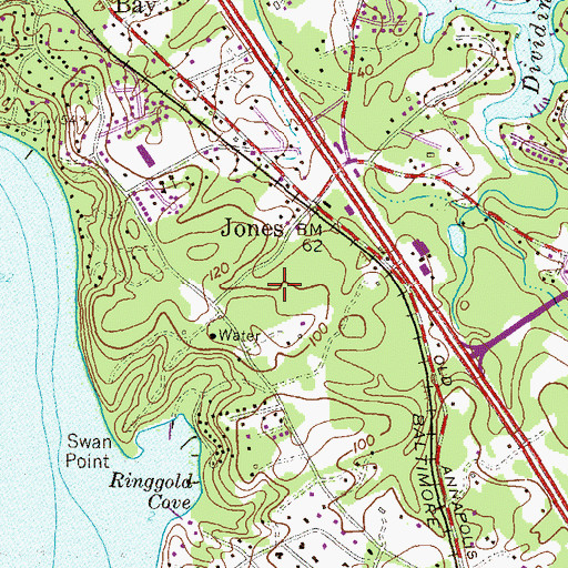 Topographic Map of Swan Point Estates, MD
