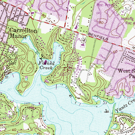 Topographic Map of Colchester on the Severn, MD