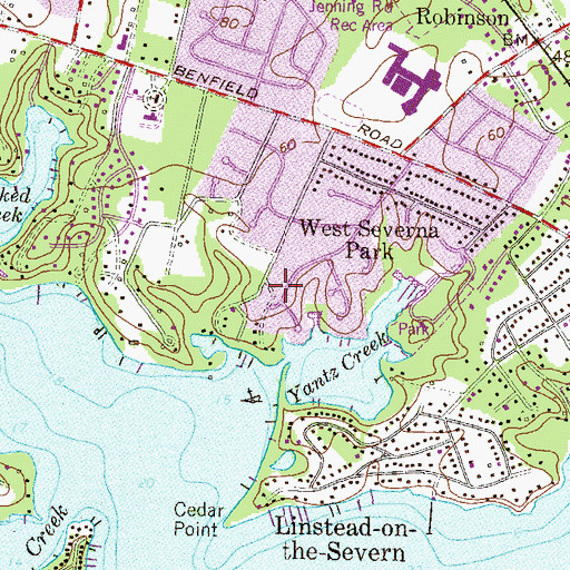 Topographic Map of Evergreen Estates, MD