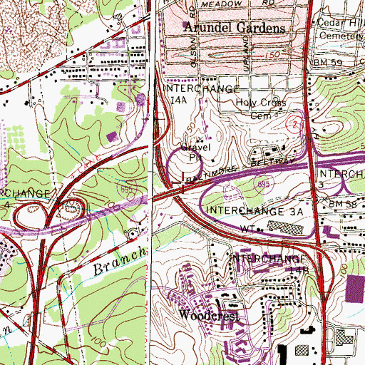 Topographic Map of Interchange 3B, MD