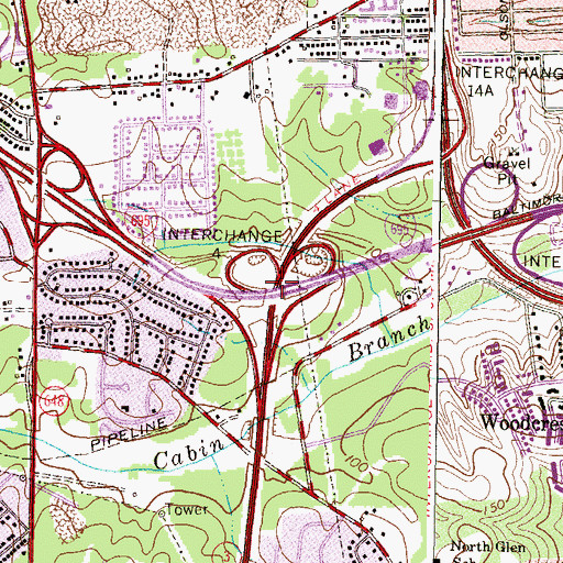 Topographic Map of Interchange 4, MD
