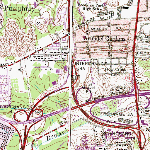Topographic Map of Interchange 14A, MD