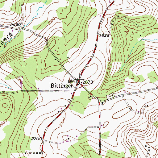 Topographic Map of Bittinger Post Office, MD