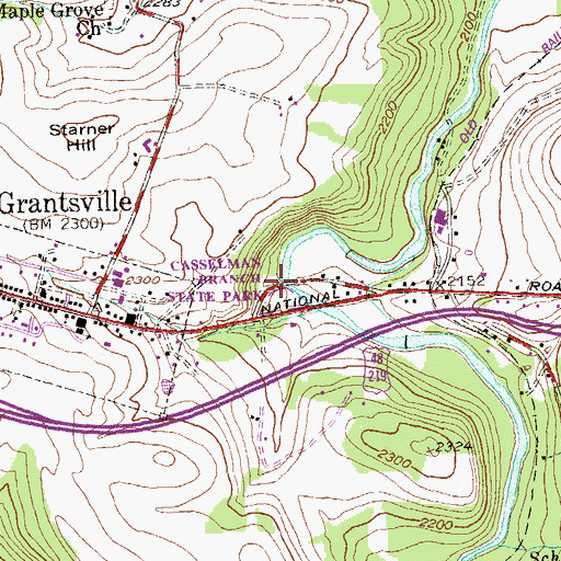 Topographic Map of Casselman Bridge State Park, MD