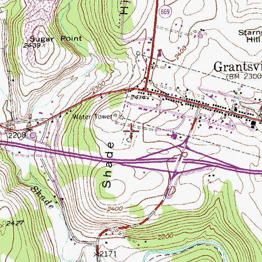 Topographic Map of Grantsville Cemetery, MD