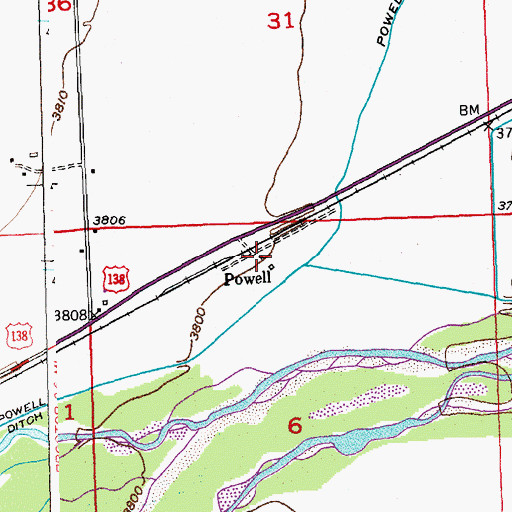 Topographic Map of Powell, CO