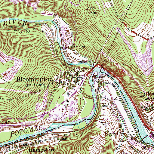 Topographic Map of Bloomington Post Office, MD