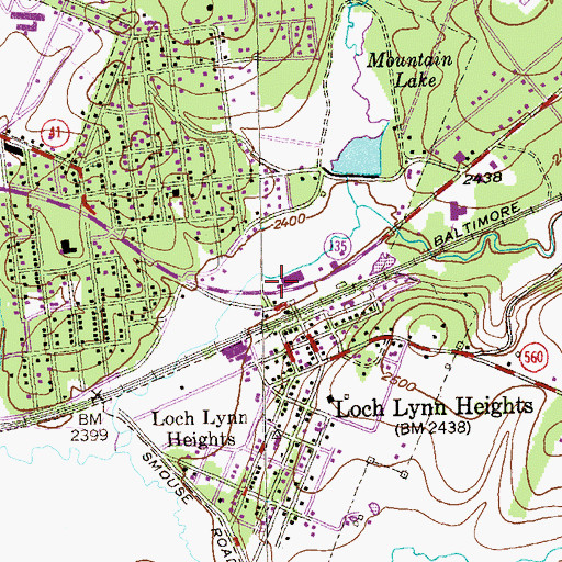 Topographic Map of Mountain Lake Park Post Office, MD