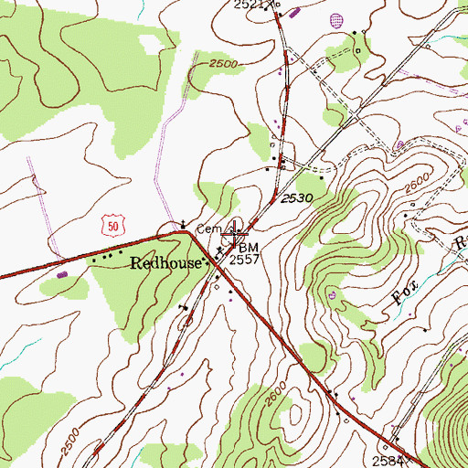 Topographic Map of Red House Cemetery, MD