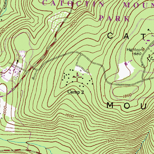 Topographic Map of Camp Greentop Historic District, MD