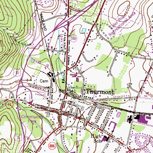 Topographic Map of Thurmont Plaza Shopping Center, MD